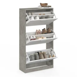 Étagère à chaussures grise 3 portes blanches*IDMarket Discount