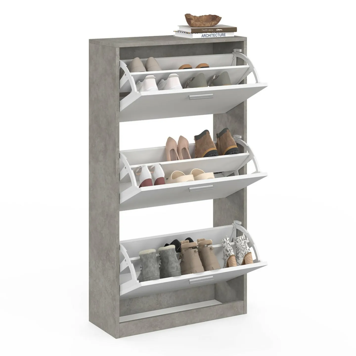 Étagère à chaussures grise 3 portes blanches*IDMarket Discount