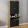 Étagère à chaussures imitation hêtre avec 4 portes noires*IDMarket Outlet