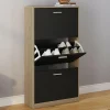 Étagère à chaussures imitation hêtre et portes noires*IDMarket Outlet