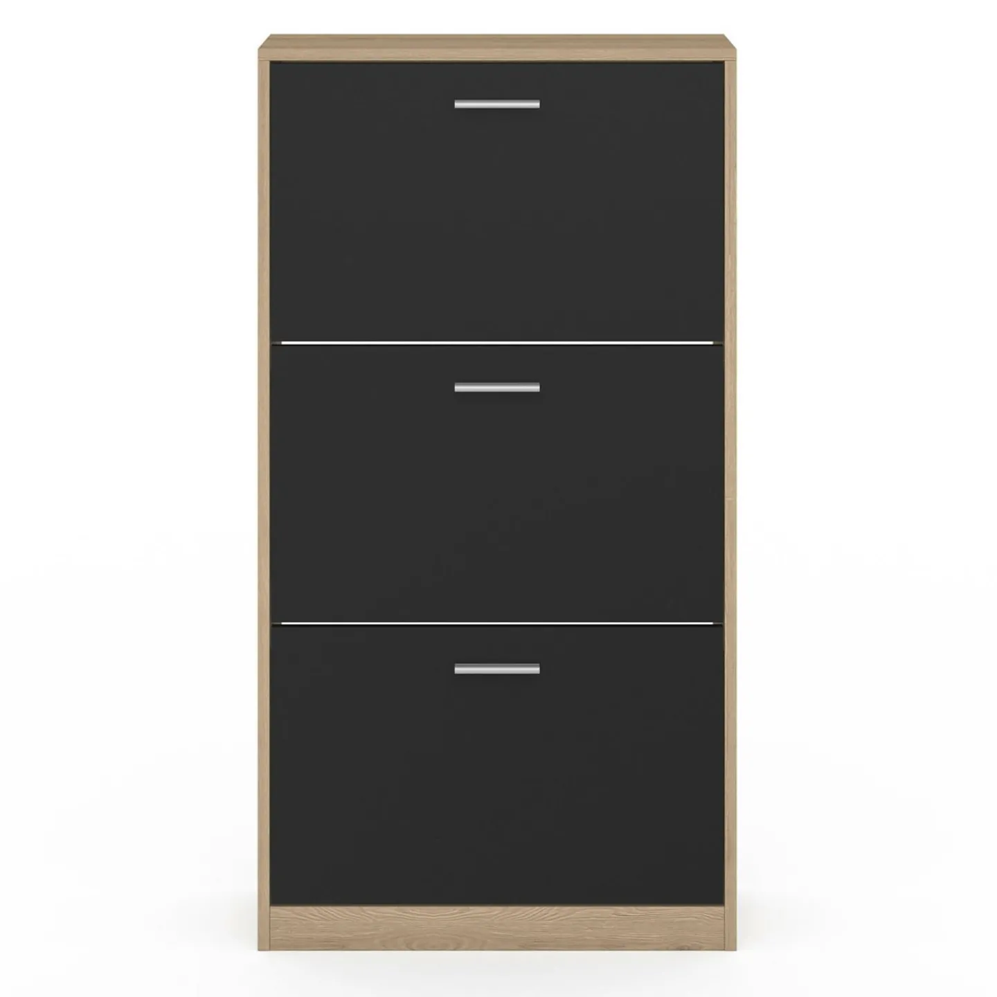 Étagère à chaussures imitation hêtre et portes noires*IDMarket Outlet