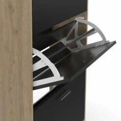 Étagère à chaussures imitation hêtre et portes noires*IDMarket Outlet