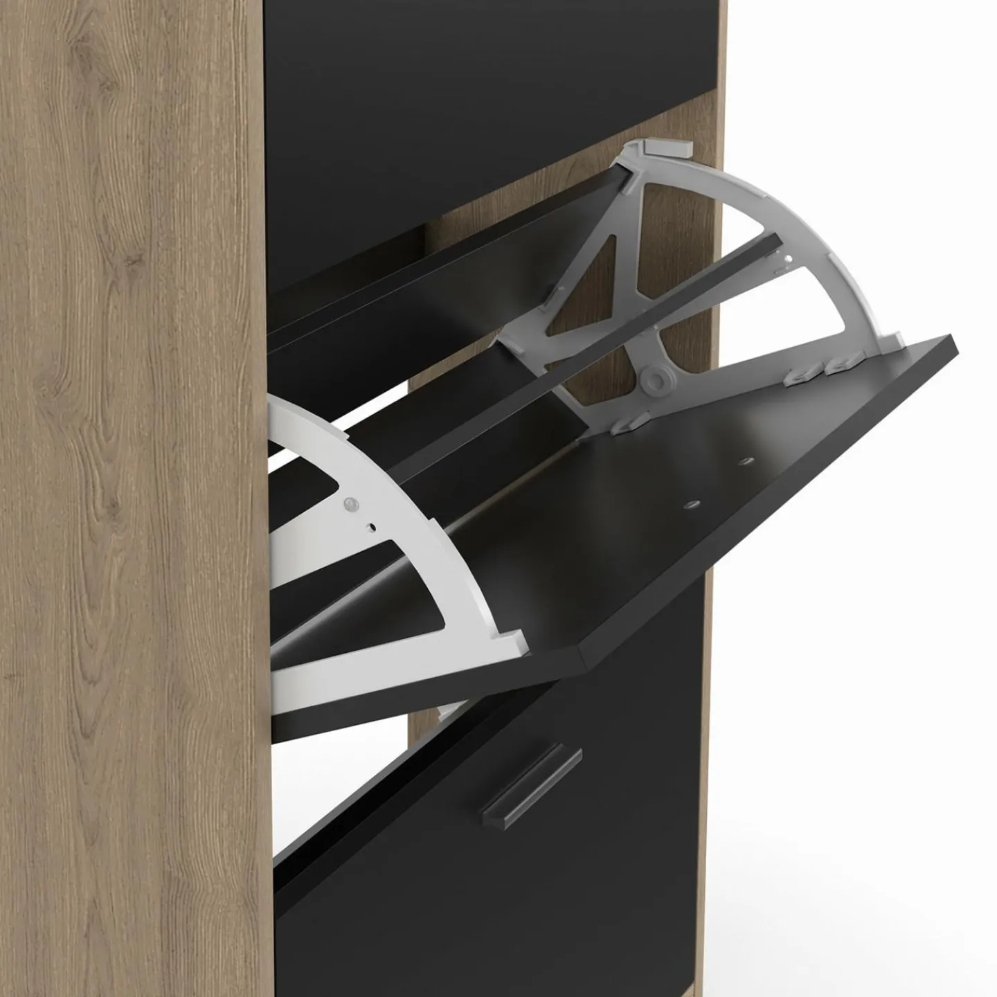 Étagère à chaussures imitation hêtre et portes noires*IDMarket Outlet