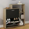 Étagère à chaussures imitation hêtre avec 2 portes noires*IDMarket Outlet