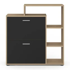Étagère à chaussures imitation hêtre avec 2 portes noires*IDMarket Outlet