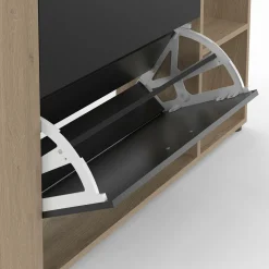 Étagère à chaussures imitation hêtre avec 2 portes noires*IDMarket Outlet