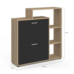Étagère à chaussures imitation hêtre avec 2 portes noires*IDMarket Outlet