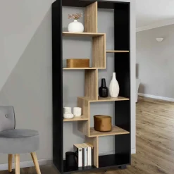 Étagère 161 cm double position bois imitation hêtre et noir*IDMarket