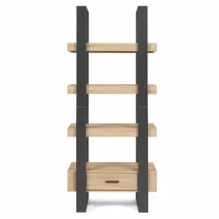 Étagère 4 niveaux industrielle bois et noir avec tiroir*IDMarket Online
