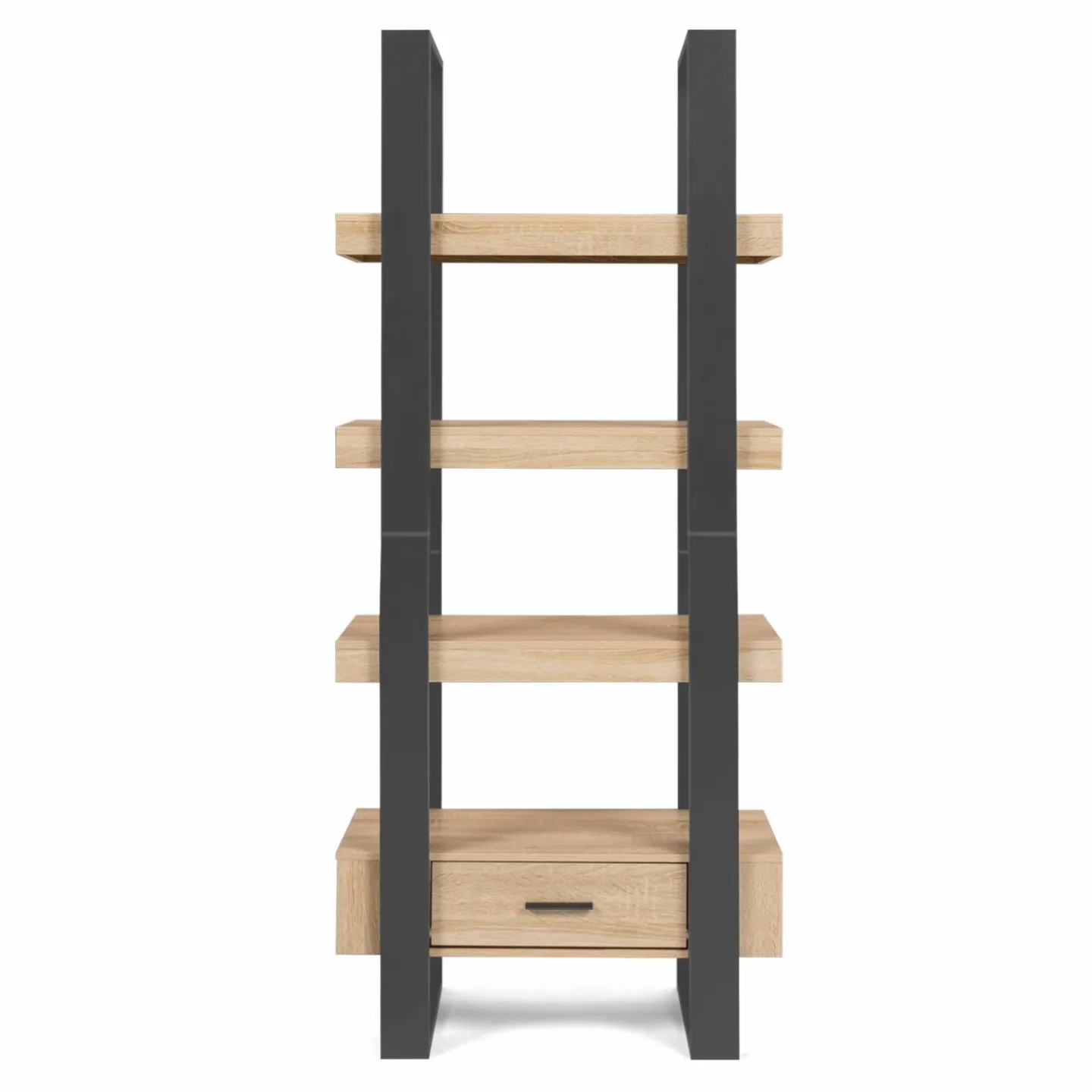 Étagère 4 niveaux industrielle bois et noir avec tiroir*IDMarket Online