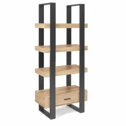 Étagère 4 niveaux industrielle bois et noir avec tiroir*IDMarket Online