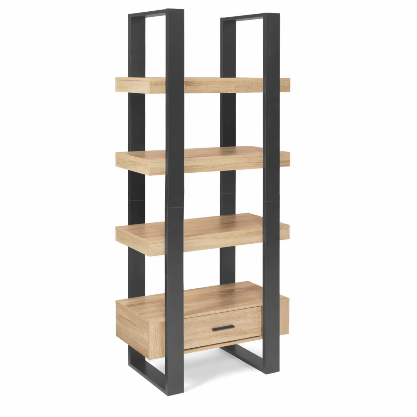 Étagère 4 niveaux industrielle bois et noir avec tiroir*IDMarket Online