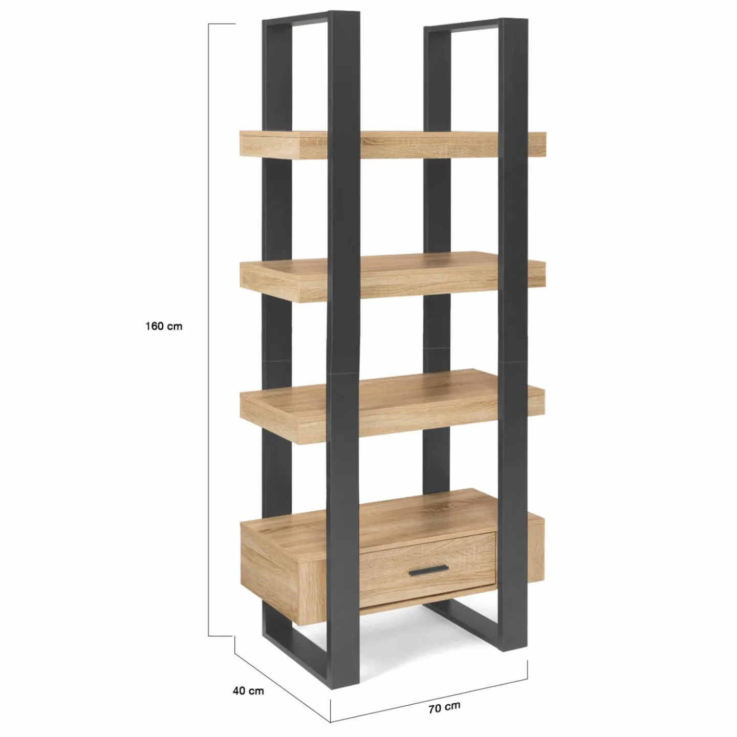 Étagère 4 niveaux industrielle bois et noir avec tiroir*IDMarket Online