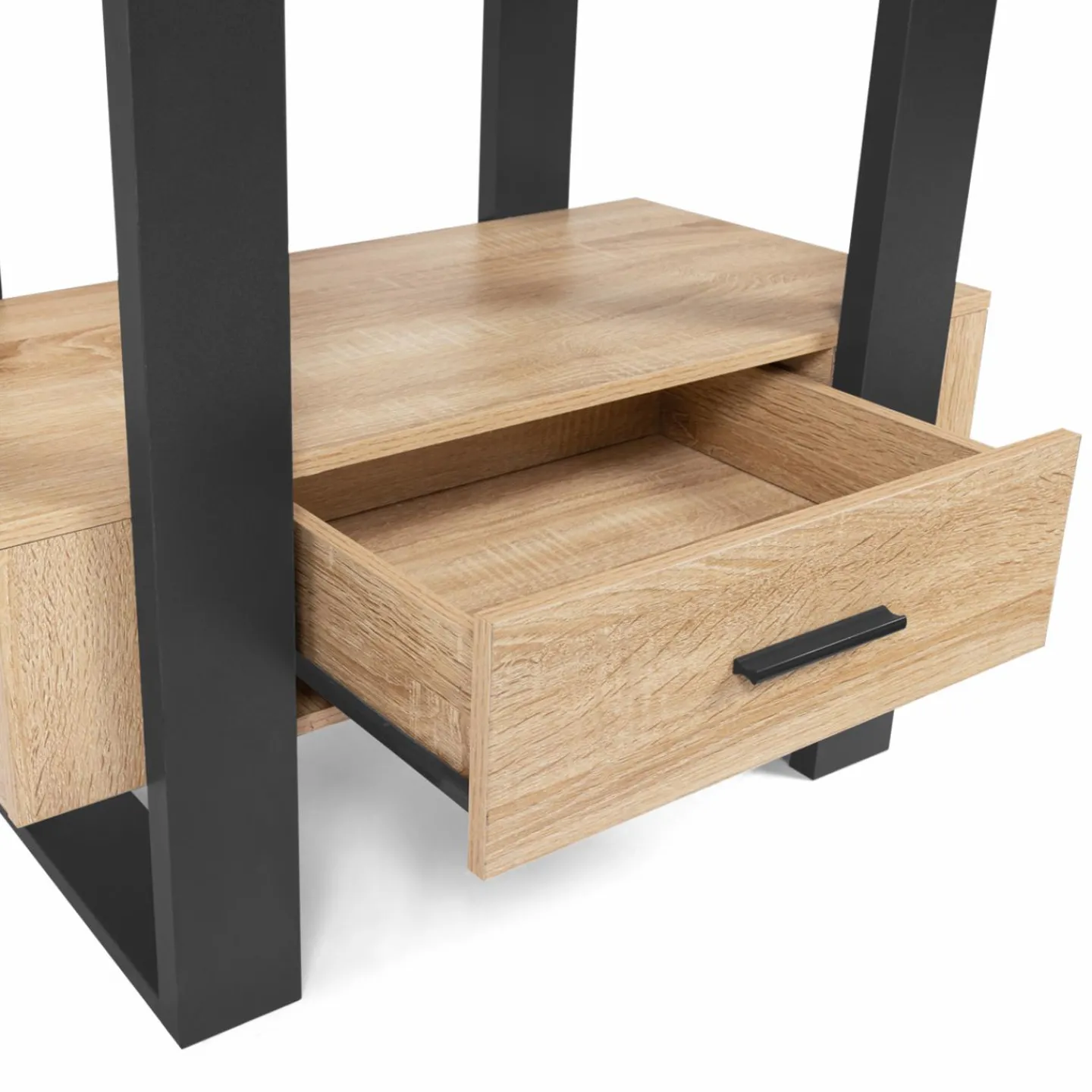 Étagère 4 niveaux industrielle bois et noir avec tiroir*IDMarket Online