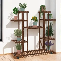 Étagère à pots de fleurs en bois de sapin 8 niveaux et roulettes*IDMarket Clearance