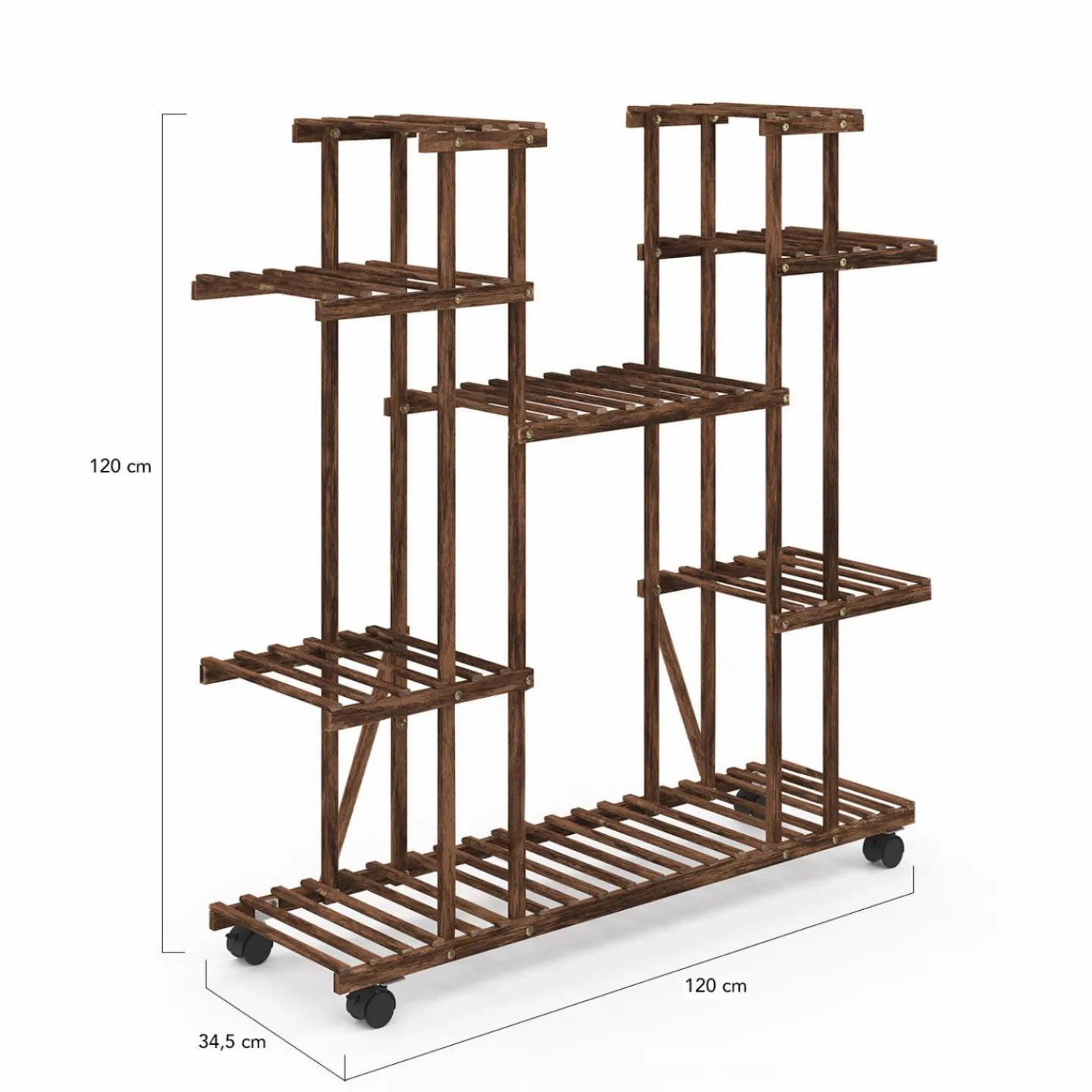 Étagère à pots de fleurs en bois de sapin 8 niveaux et roulettes*IDMarket Clearance