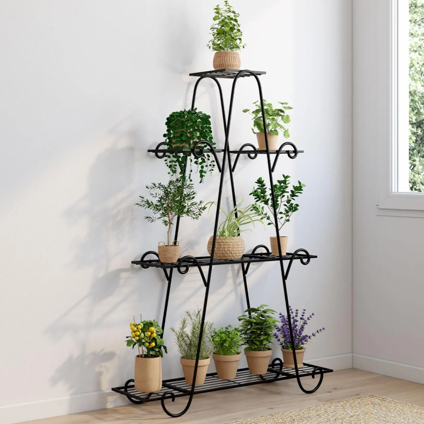 Étagère à pots de fleurs en métal avec 9 niveaux*IDMarket Discount
