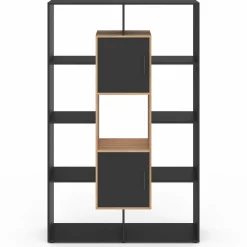 Étagère bibliothèque 11 compartiments noir et effet bois*IDMarket Online