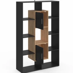Étagère bibliothèque 11 compartiments noir et effet bois*IDMarket Online
