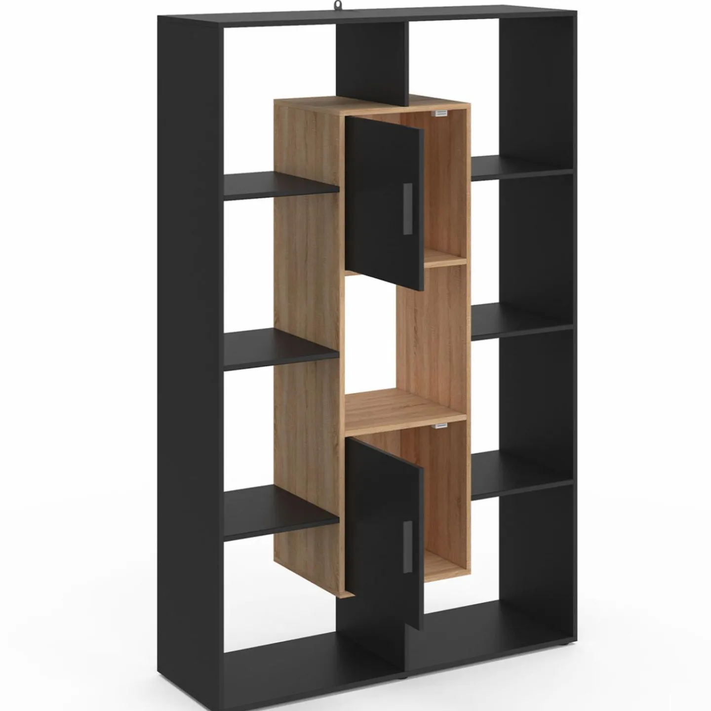 Étagère bibliothèque 11 compartiments noir et effet bois*IDMarket Online