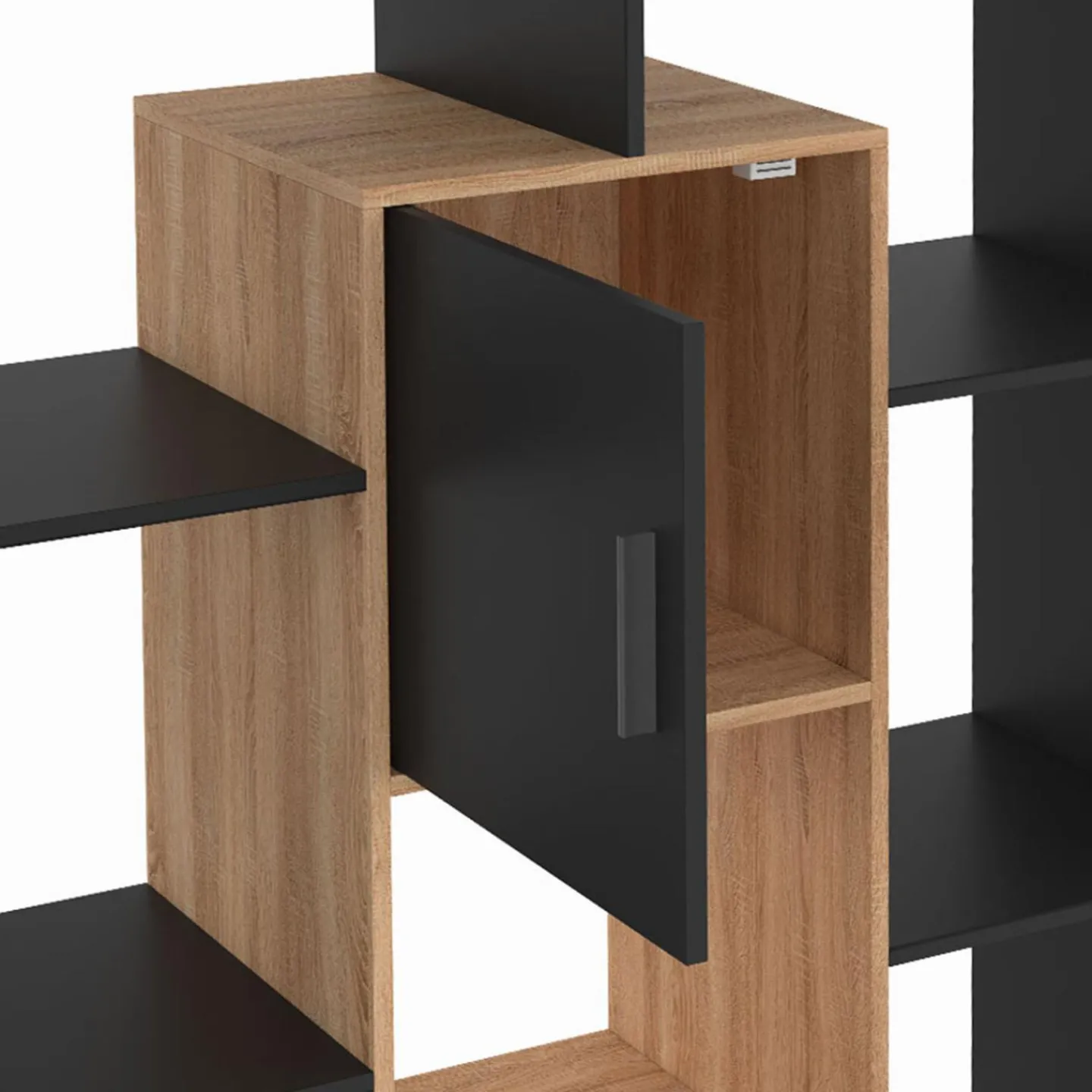 Étagère bibliothèque 11 compartiments noir et effet bois*IDMarket Online