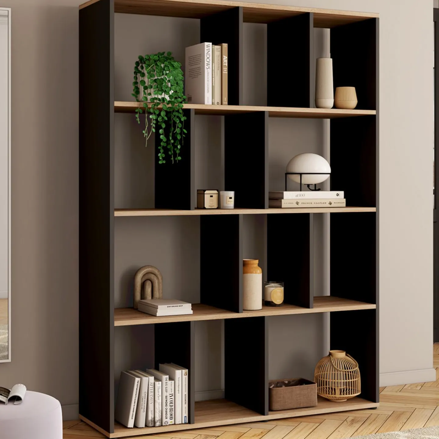 Étagère bibliothèque 4 niveaux noir et effet bois 143 cm*IDMarket Online