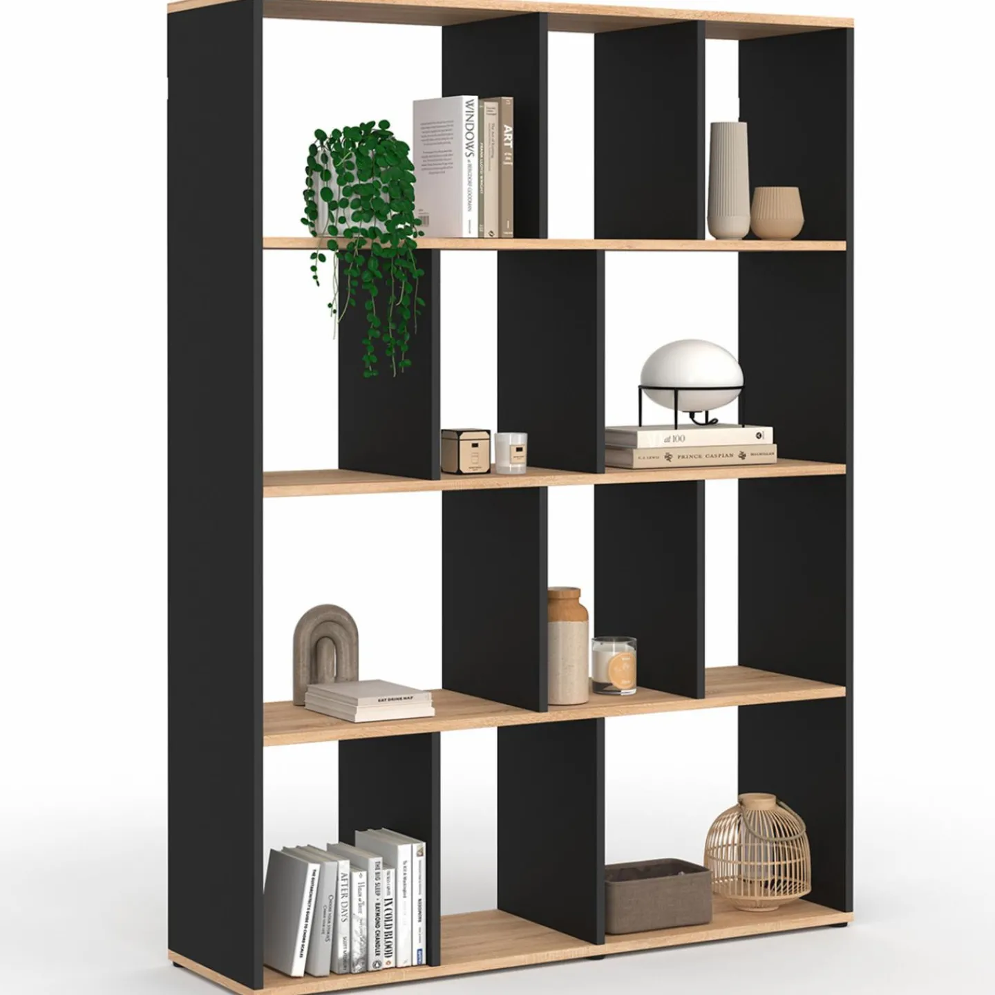 Étagère bibliothèque 4 niveaux noir et effet bois 143 cm*IDMarket Online