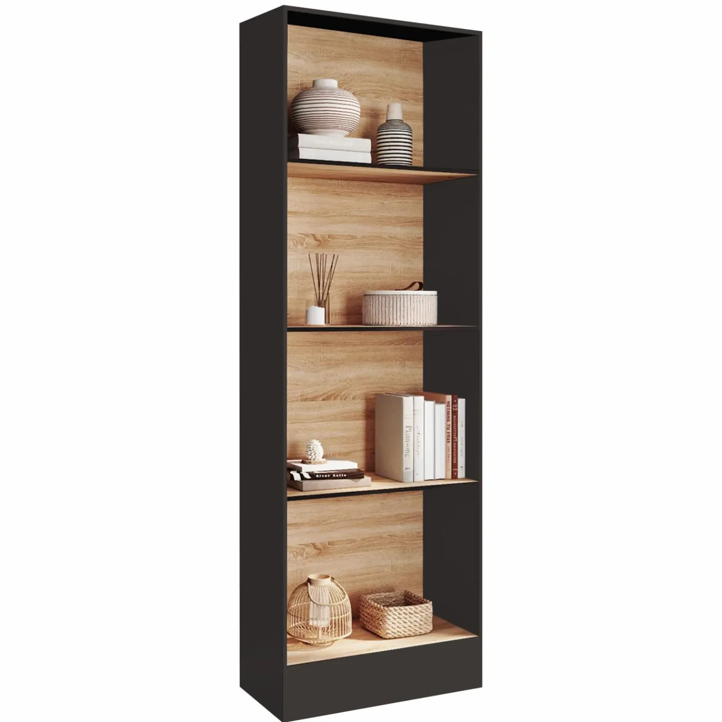 Étagère bibliothèque 5 niveaux noir et effet bois H.190cm*IDMarket Outlet