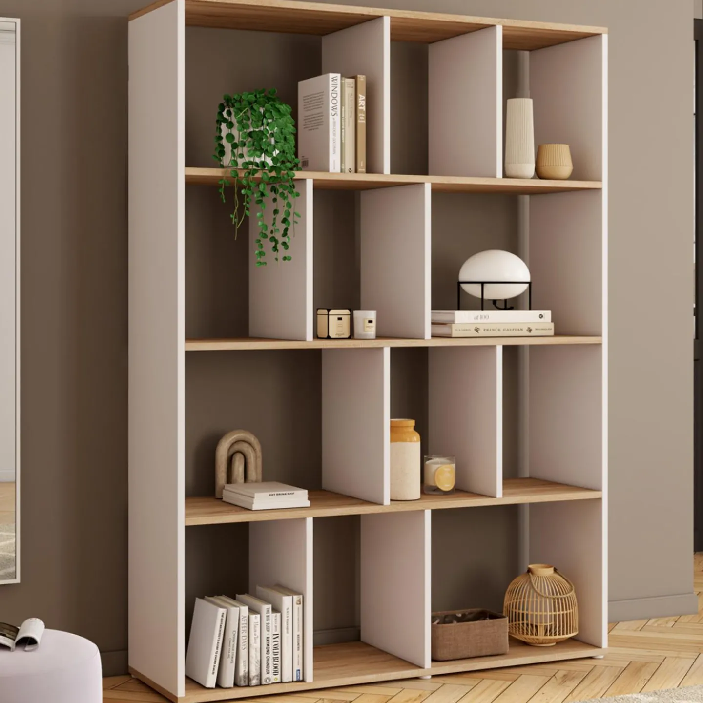 Étagère bibliothèque 4 niveaux blanc et effet bois 143 cm*IDMarket Clearance