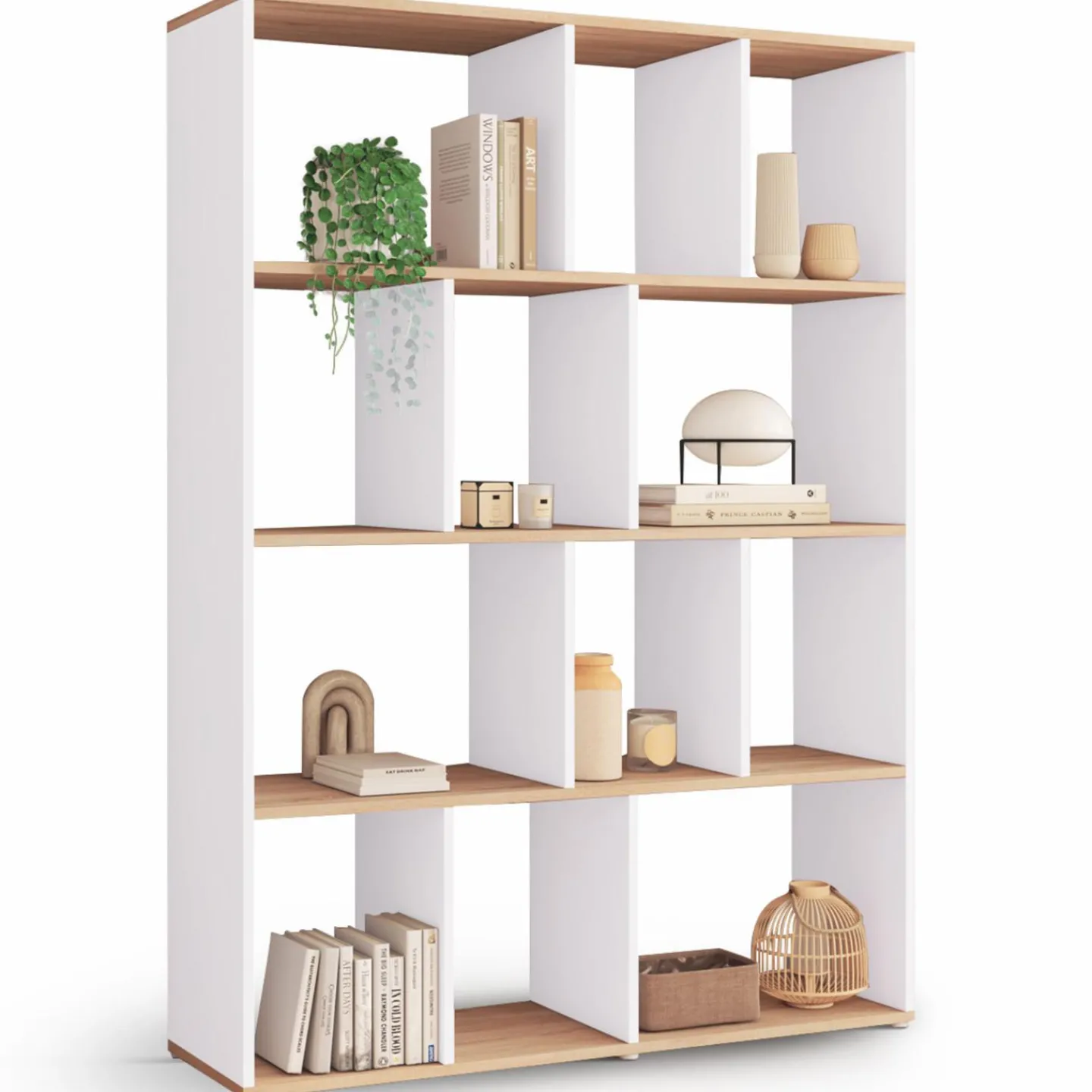 Étagère bibliothèque 4 niveaux blanc et effet bois 143 cm*IDMarket Clearance