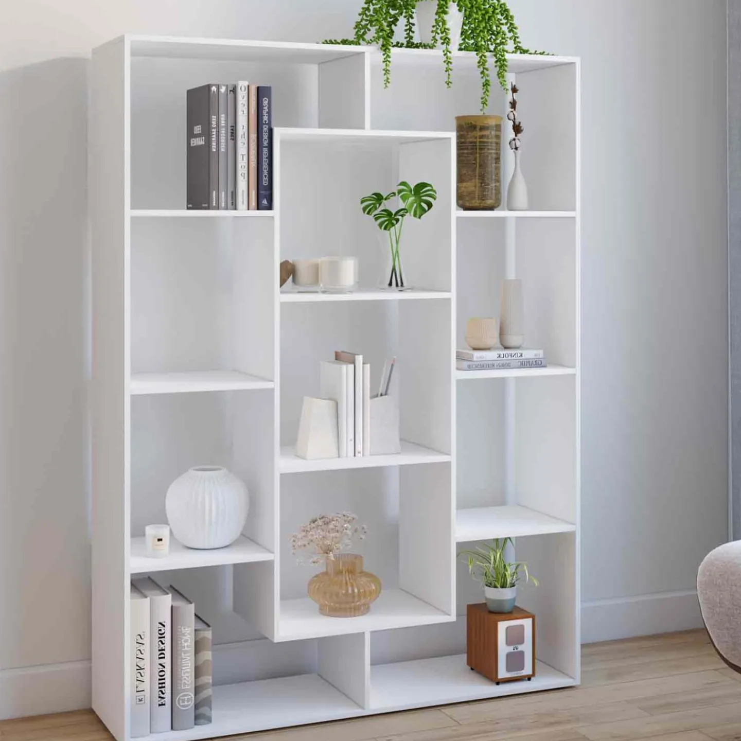Étagère bibliothèque blanche 143 cm 11 compartiments*IDMarket New