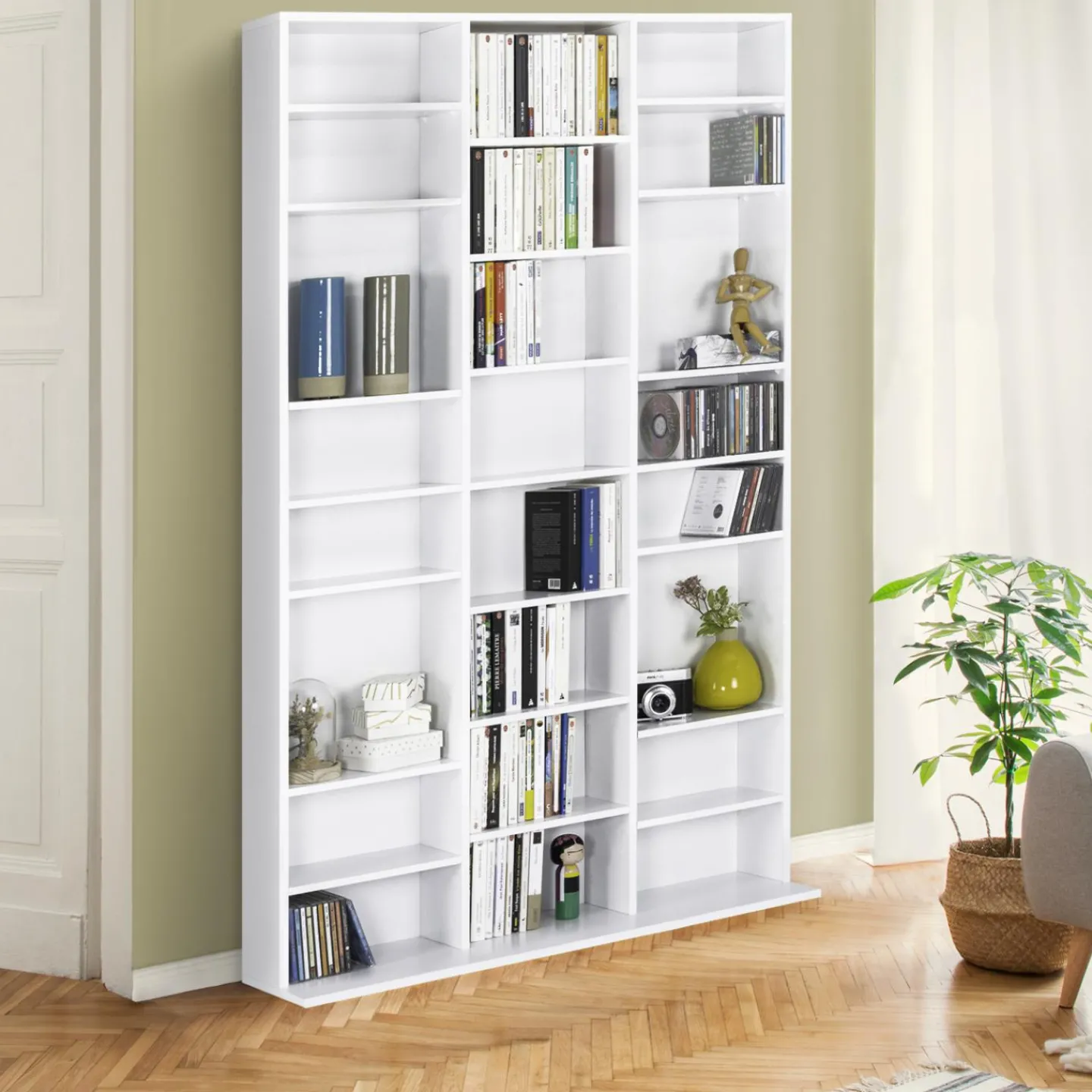 Étagère bibliothèque bois blanc 30 cases modulables*IDMarket Online