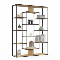 Étagère bibliothèque bois et métal 143 cm 11 compartiments style industriel*IDMarket