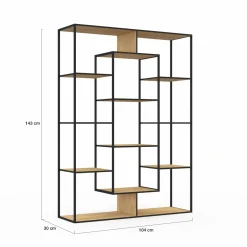 Étagère bibliothèque bois et métal 143 cm 11 compartiments style industriel*IDMarket