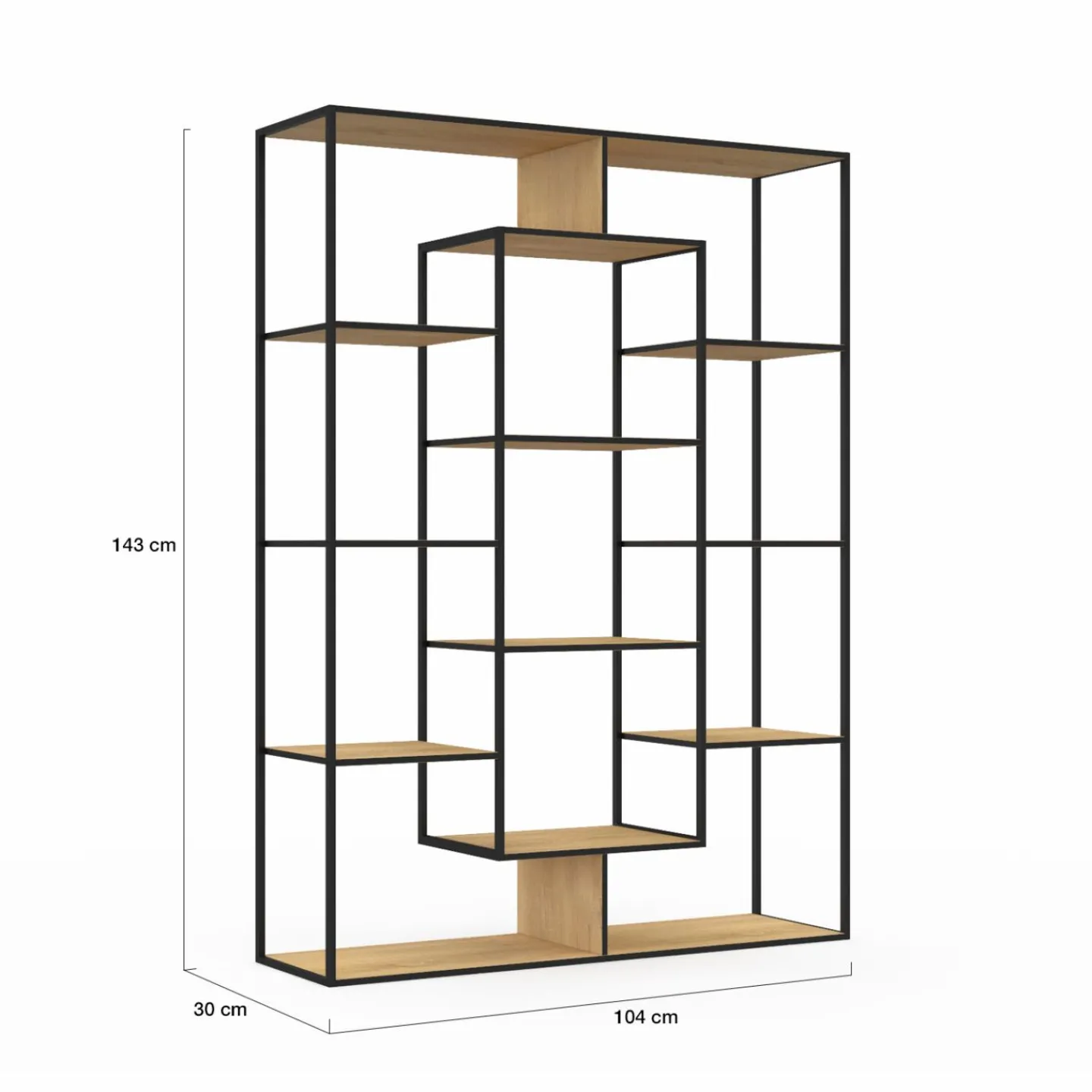 Étagère bibliothèque bois et métal 143 cm 11 compartiments style industriel*IDMarket