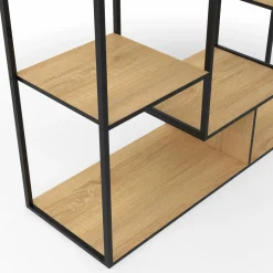Étagère bibliothèque bois et métal 143 cm 11 compartiments style industriel*IDMarket