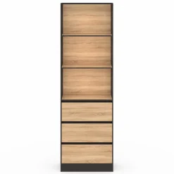 Étagère bibliothèque bois et noir 3 tiroirs 3 niveaux H.190cm*IDMarket Clearance