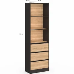 Étagère bibliothèque bois et noir 3 tiroirs 3 niveaux H.190cm*IDMarket Clearance