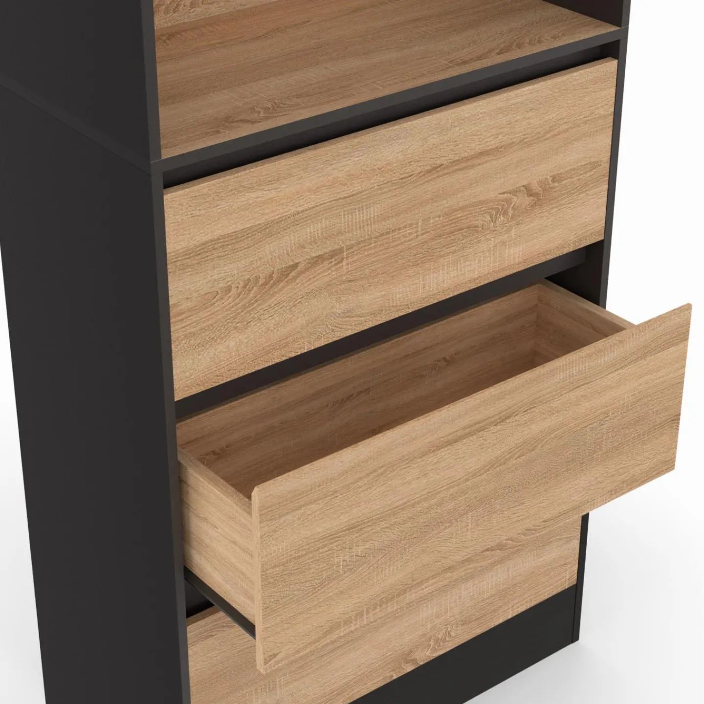 Étagère bibliothèque bois et noir 3 tiroirs 3 niveaux H.190cm*IDMarket Clearance