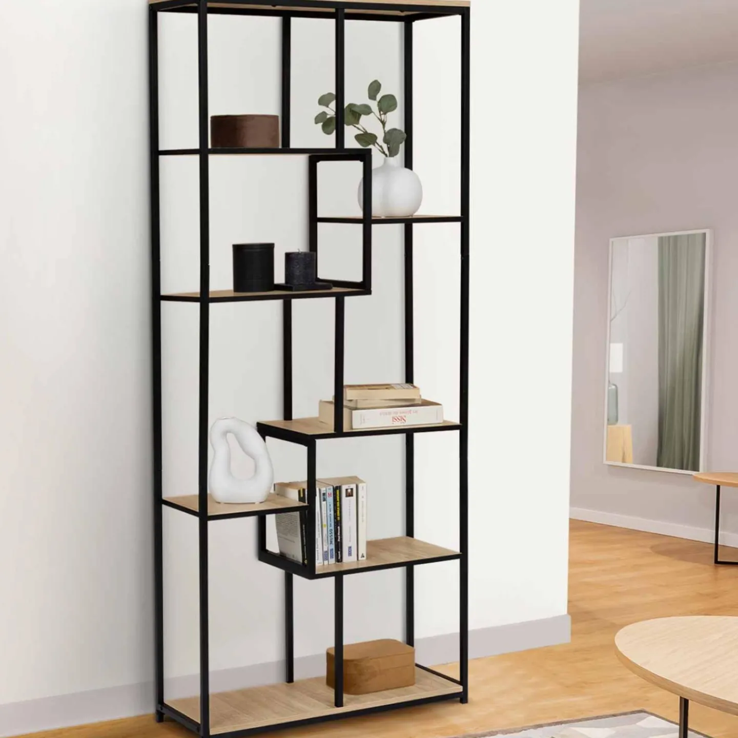 Étagère bibliothèque design industriel 161 cm 8 niveaux asymétrique*IDMarket Hot