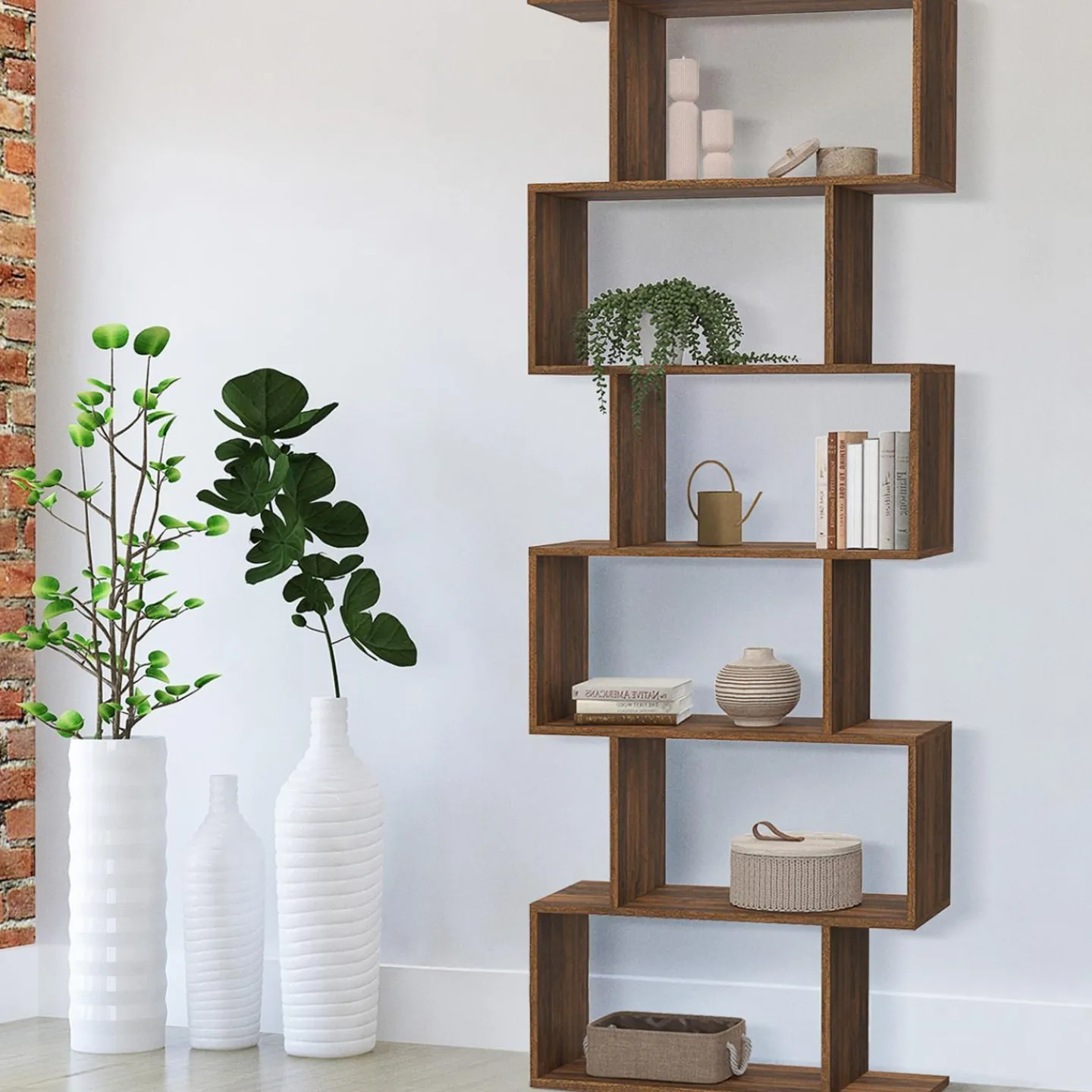 Étagère bibliothèque en forme de S effet noyer 189 cm*IDMarket Discount