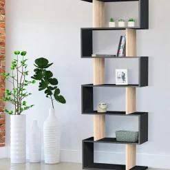 Étagère bibliothèque en S 189cm bois façon hêtre et noir*IDMarket Discount