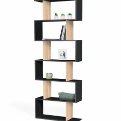Étagère bibliothèque en S 189cm bois façon hêtre et noir*IDMarket Discount