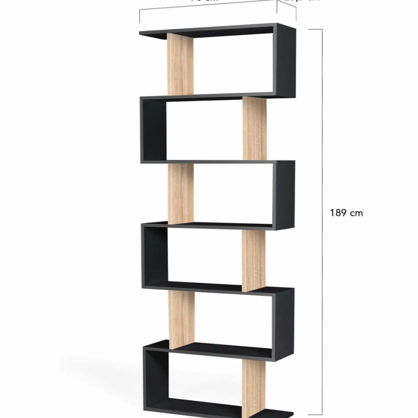 Étagère bibliothèque en S 189cm bois façon hêtre et noir*IDMarket Discount
