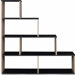 Étagère bibliothèque forme escalier bois imitation hêtre et noir*IDMarket