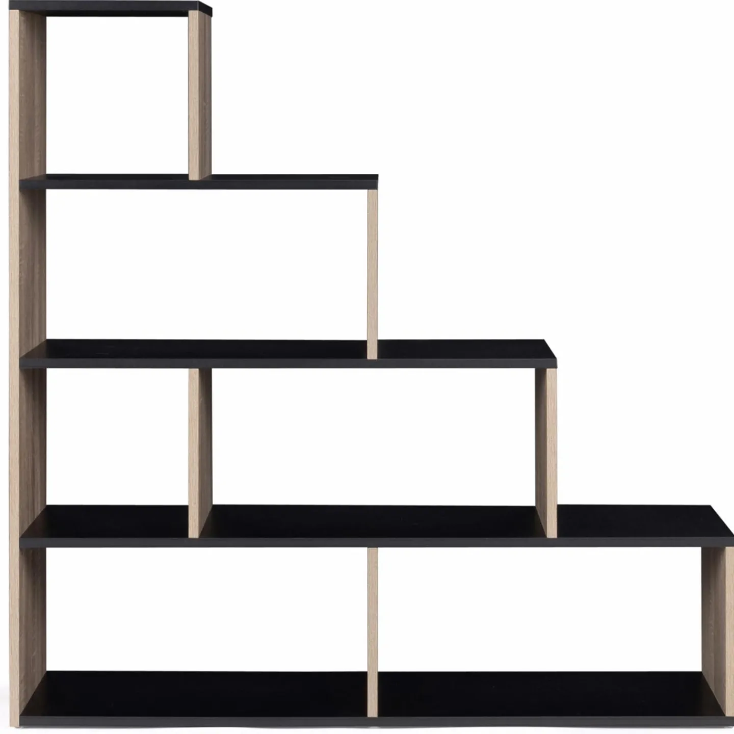 Étagère bibliothèque forme escalier bois imitation hêtre et noir*IDMarket