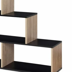 Étagère bibliothèque forme escalier bois imitation hêtre et noir*IDMarket