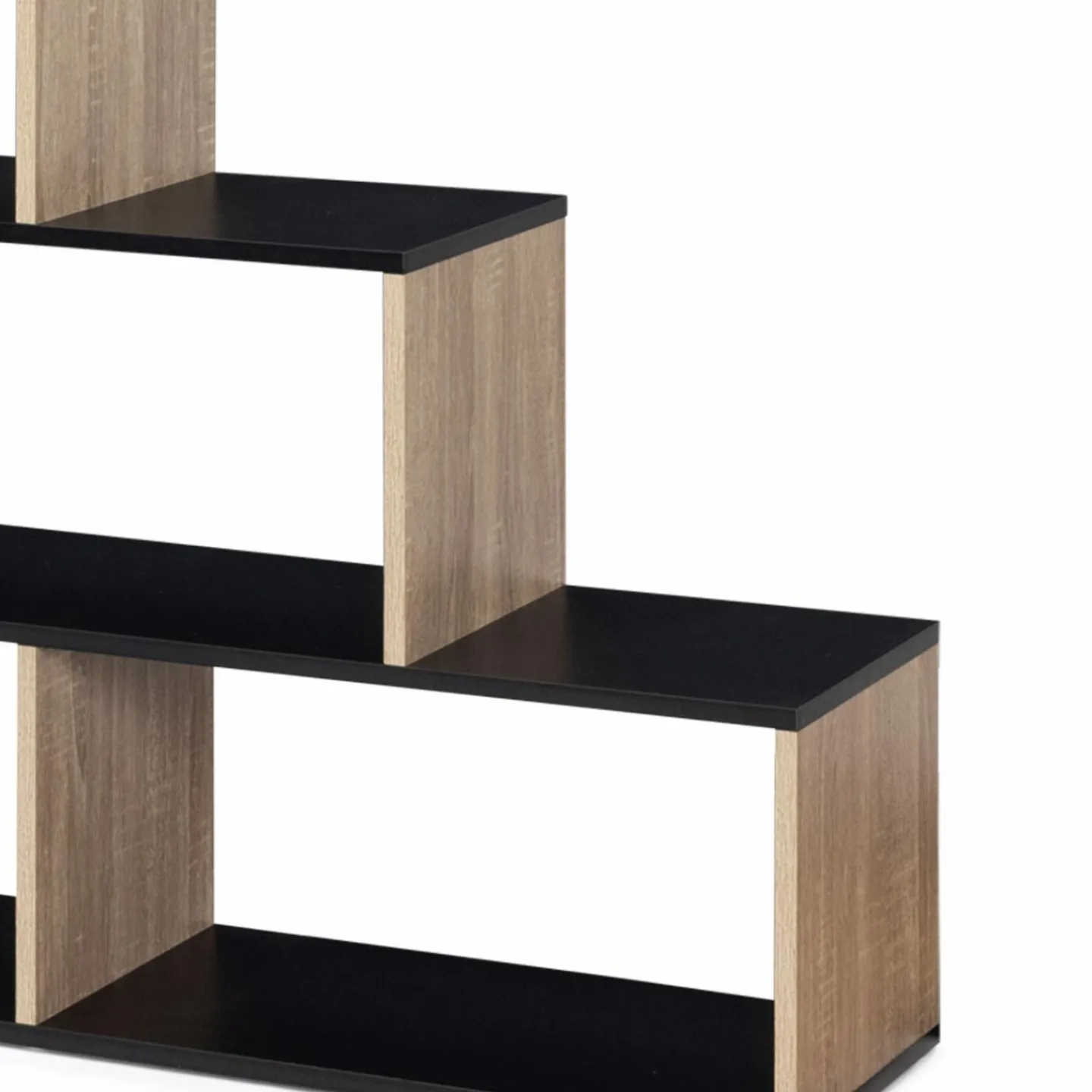 Étagère bibliothèque forme escalier bois imitation hêtre et noir*IDMarket