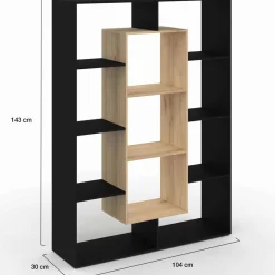 Étagère bibliothèque noire et bois 143 cm 11 compartiments*IDMarket Clearance
