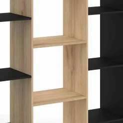 Étagère bibliothèque noire et bois 143 cm 11 compartiments*IDMarket Clearance